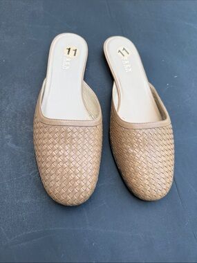 RALPH LAUREN Woven Tan Leather Slip-On Mules